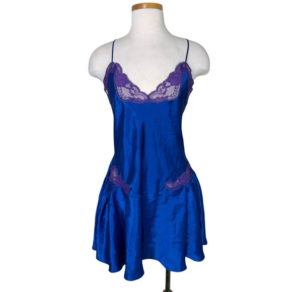 Fredericks of Hollywood VTG Lingerie Set Chemise Robe Short Ruffle Blue Large OS - Picture 4 of 14